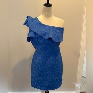 Lilly Pulitzer Sz4 Blue One-Shoulder Dress w/skort; perfect cond; flattering